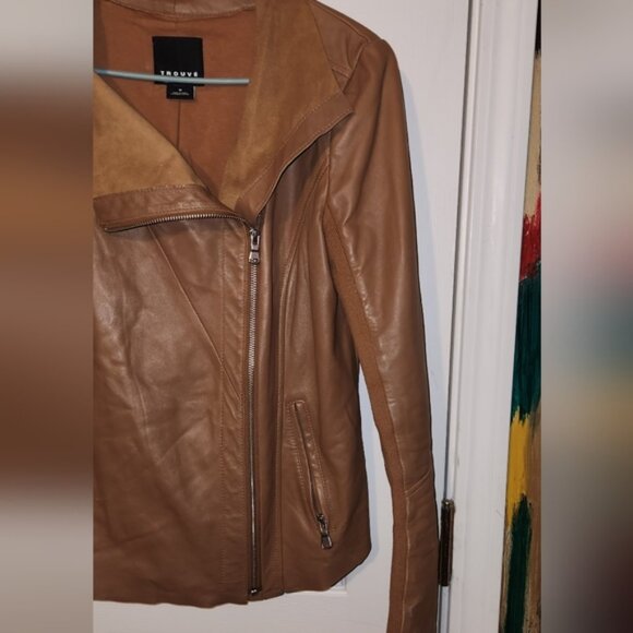 Trouve Brown Genuine Leather Asymmetrical Jacket - Picture 2 of 11